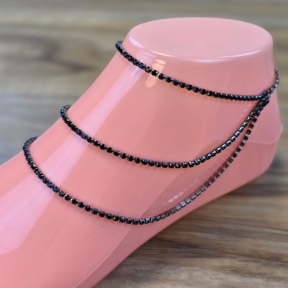 🔸️NIB Black 3-Layered Rhinestone Adjustable Anklet - Picture 9 of 12